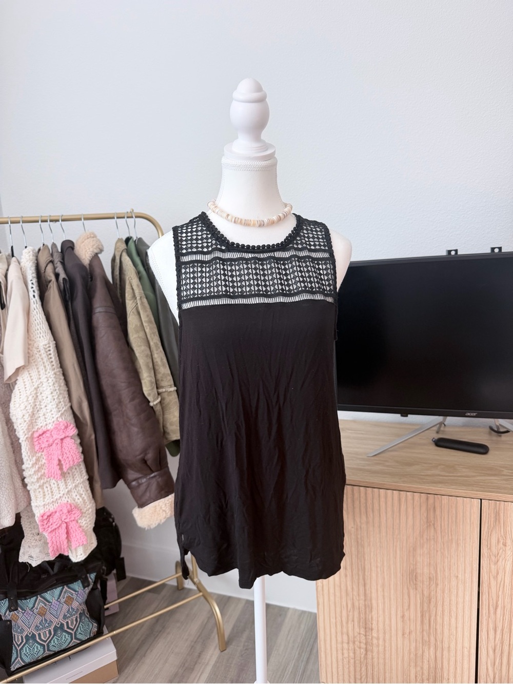 H&M Black Sleeveless Crochet Yoke Tank